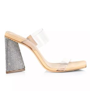 Schutz Ariella Crystal Sandals Heels Size 7.5 Leather Sole NEW